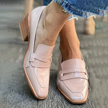 Pink Block Heel Loafers