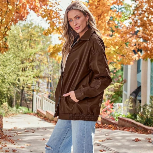 Sleek Leather Jacket Open Back