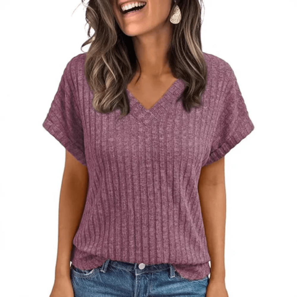 Cozy Textured V Neck Knit Top