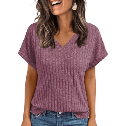 Cozy Textured V Neck Knit Top