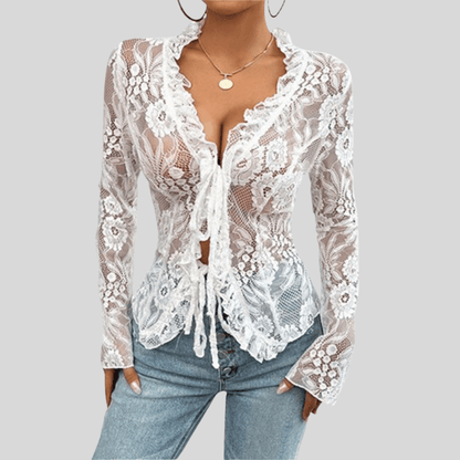 Icy Lace Tie Front Blouse