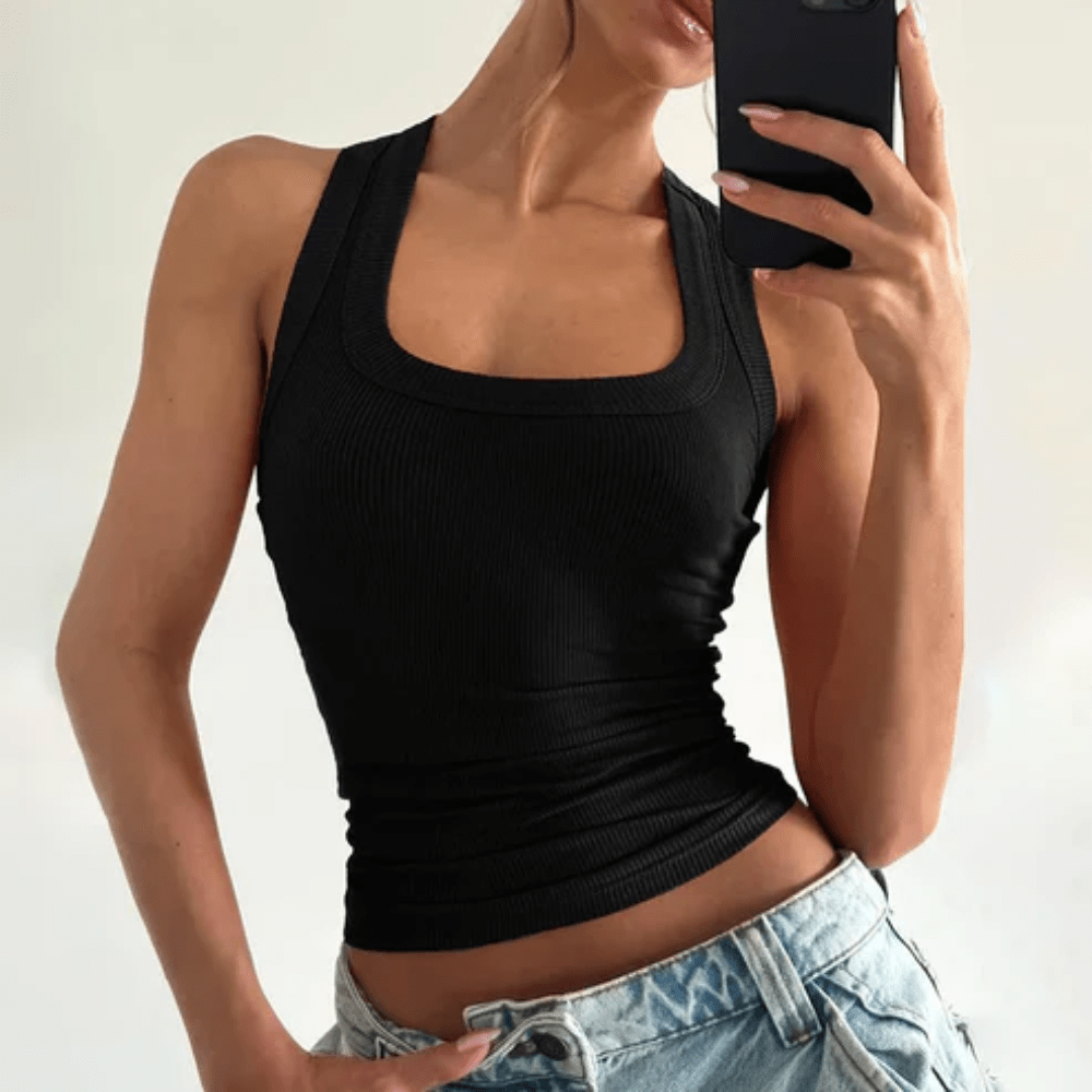 Ribbed U Neck Racer Tank
