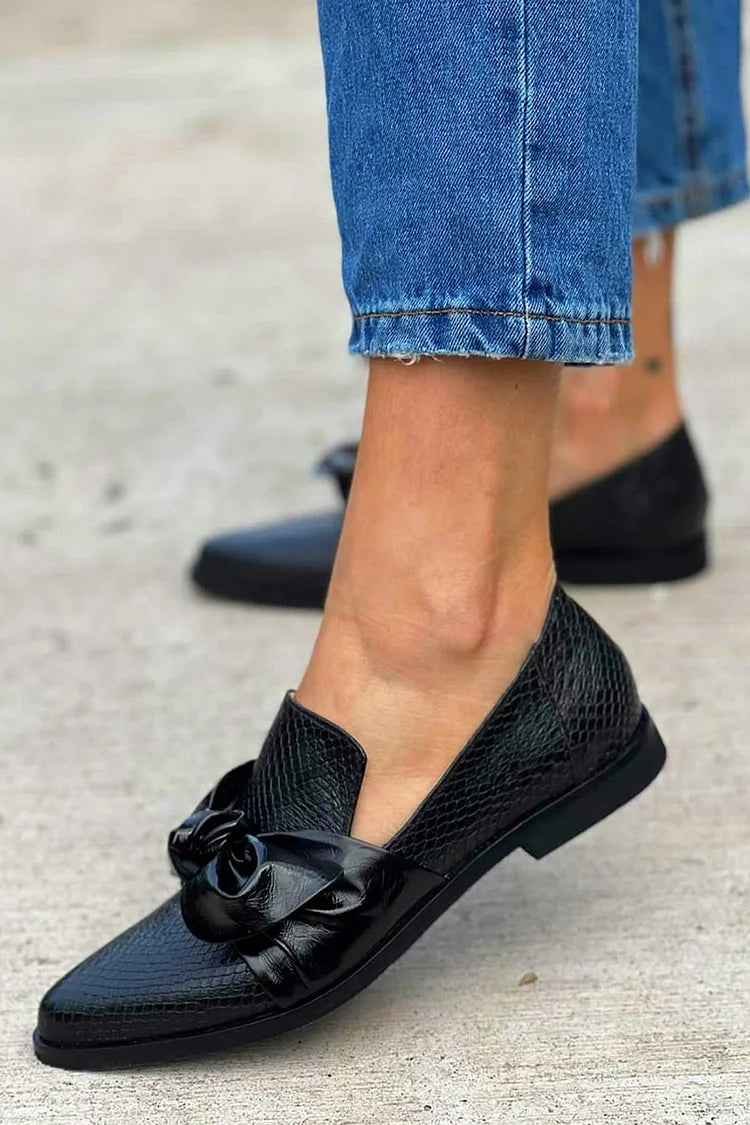 Pointed Toe Bow Detail Slip-On Loafers