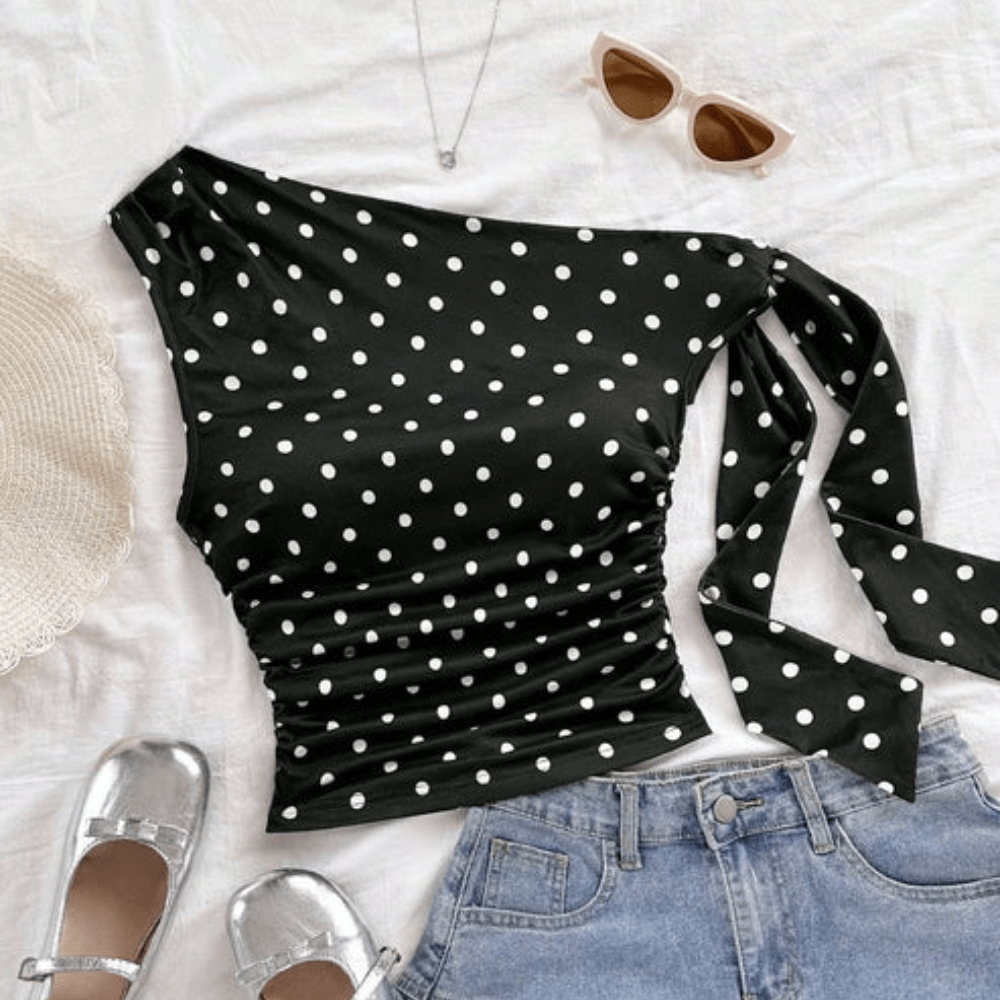 Playful Polka Dot One Shoulder Top