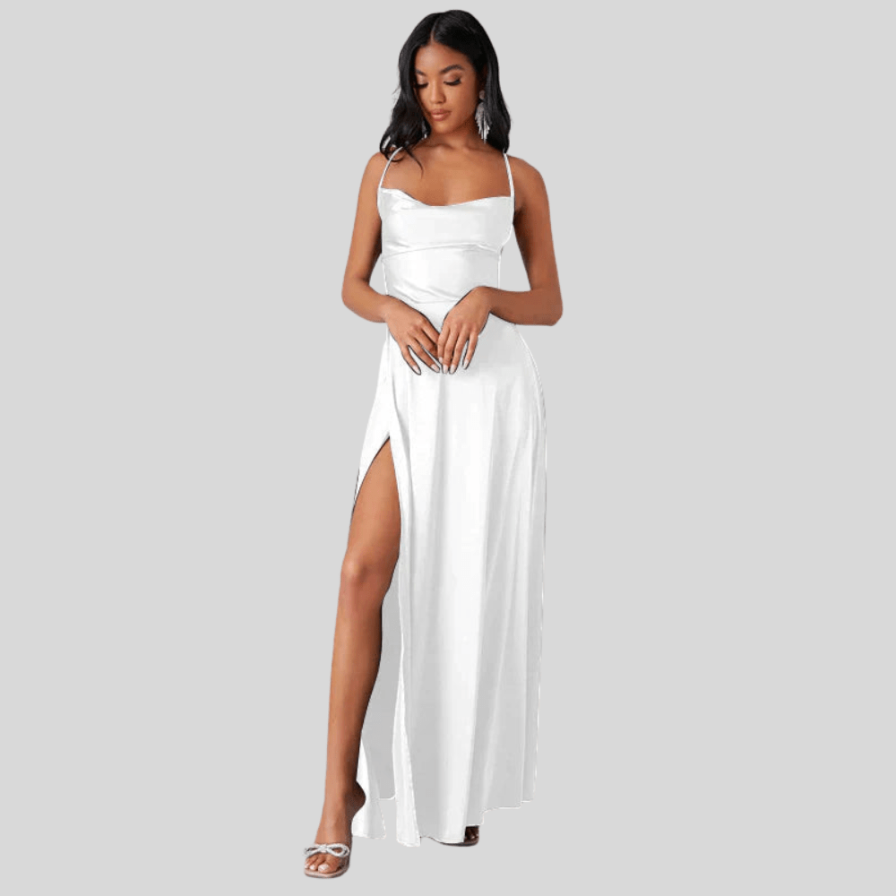 Backless Draped Neck Evening Gown