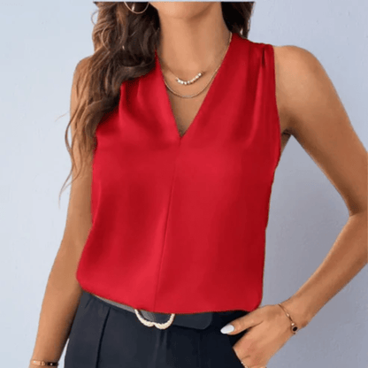 Silky V Neck Sleeveless Blouse