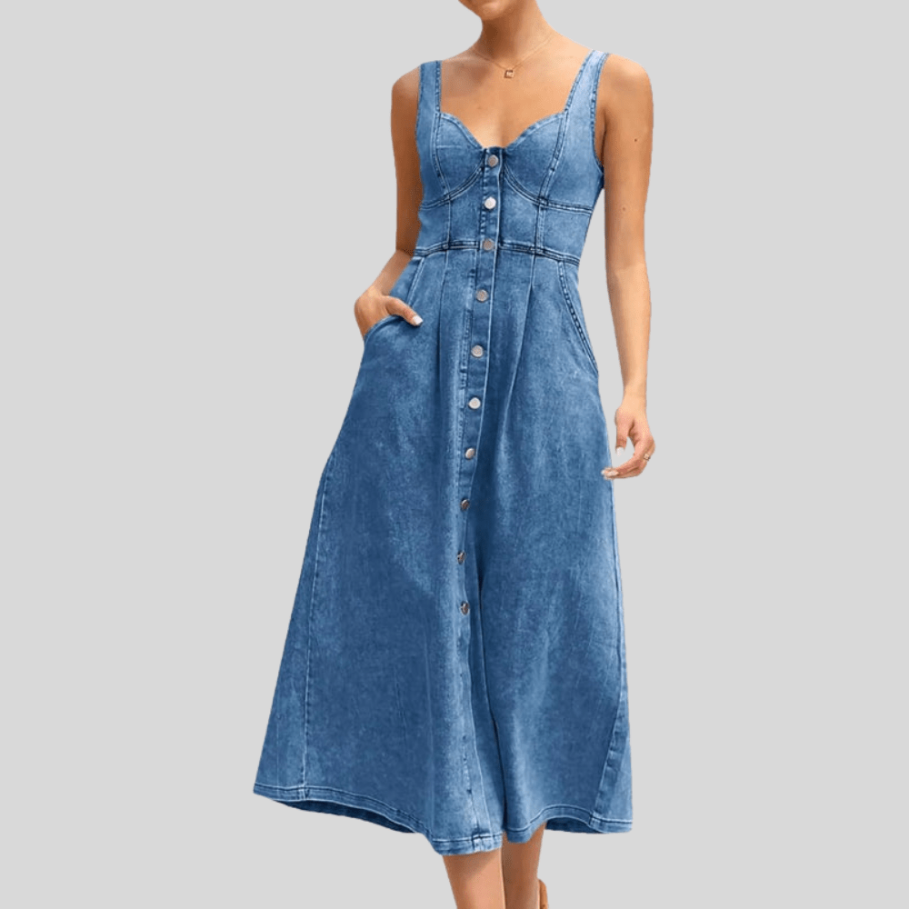 Sunny Denim Sundress Backless