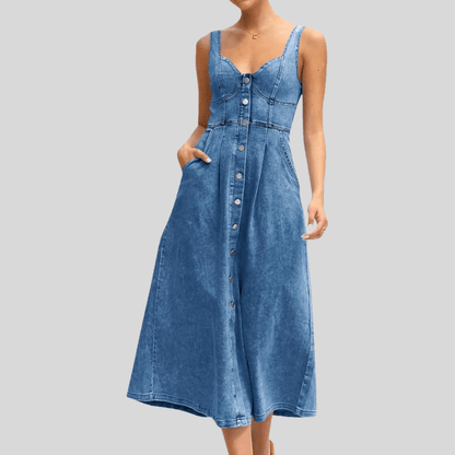 Sunny Denim Sundress Backless