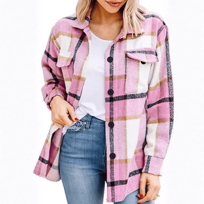 Cozy Plaid Shacket Pockets