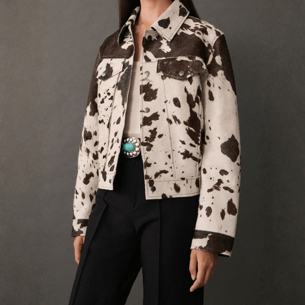 Bold Cow Print Cropped Blazer
