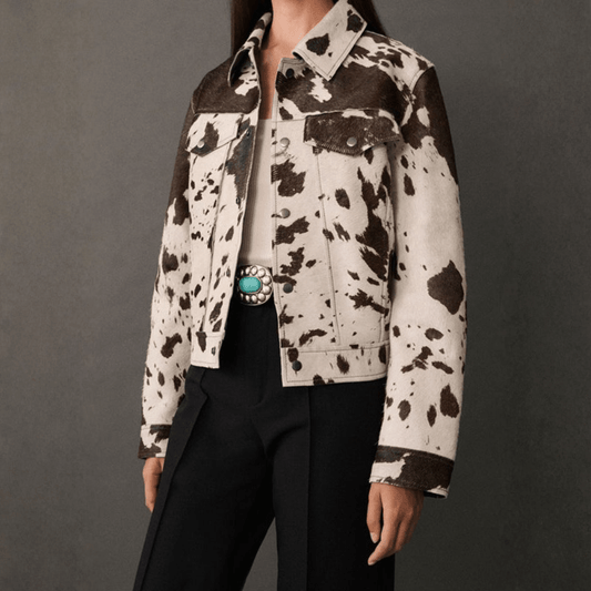 Bold Cow Print Cropped Blazer
