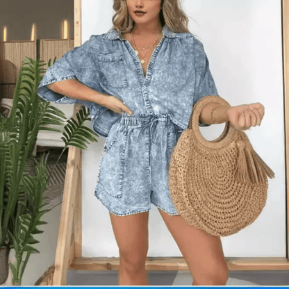 Washed Denim Two Piece Set