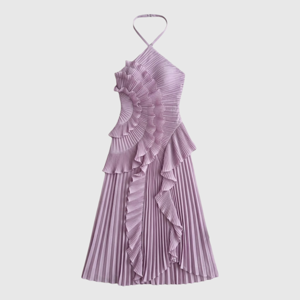 Halter Neck Pleated Midi Dress