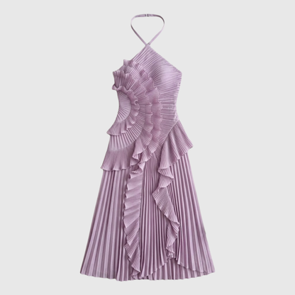 Halter Neck Pleated Midi Dress