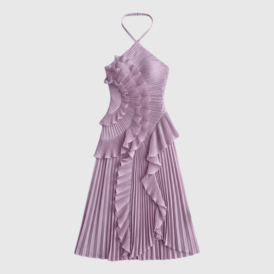 Vestido midi plisado con cuello halter