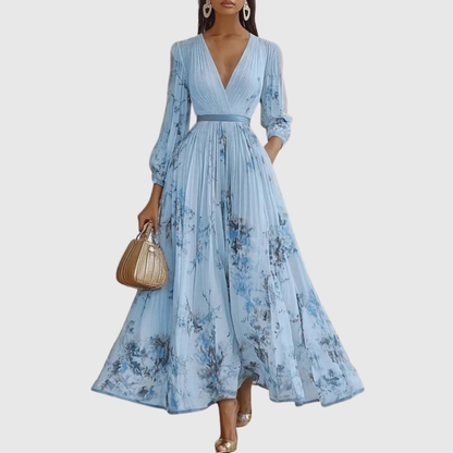 Elegant V Neck A Line Midi Dress