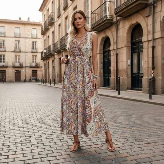 Paisley Print Sleeveless Jumpsuits