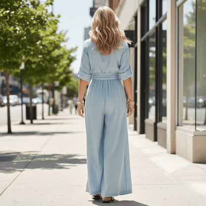 Defined Waist Cross Front Jumpsuit