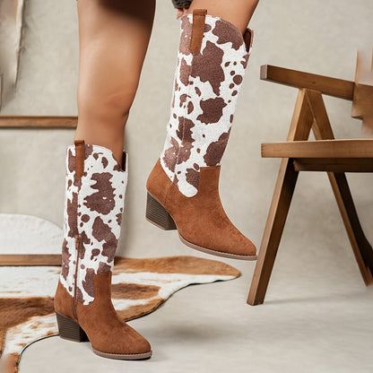 Icy Cow Print Western Boots