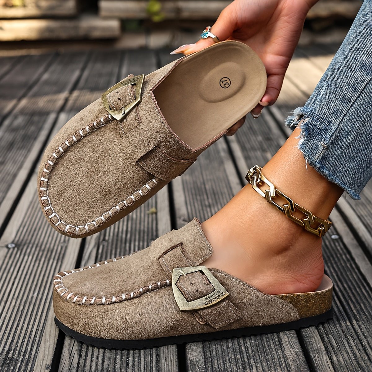 Retro Buckle Mule Flats