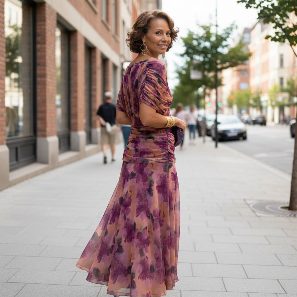 Fließendes Midi-Kleid mit schulterfreiem Ausschnitt
