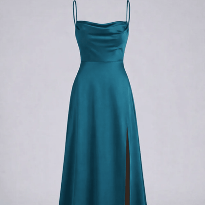 Elegant Cowl Neck Split Maxi Dress