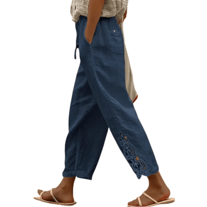 Breezy Lace Trim Cropped Pants