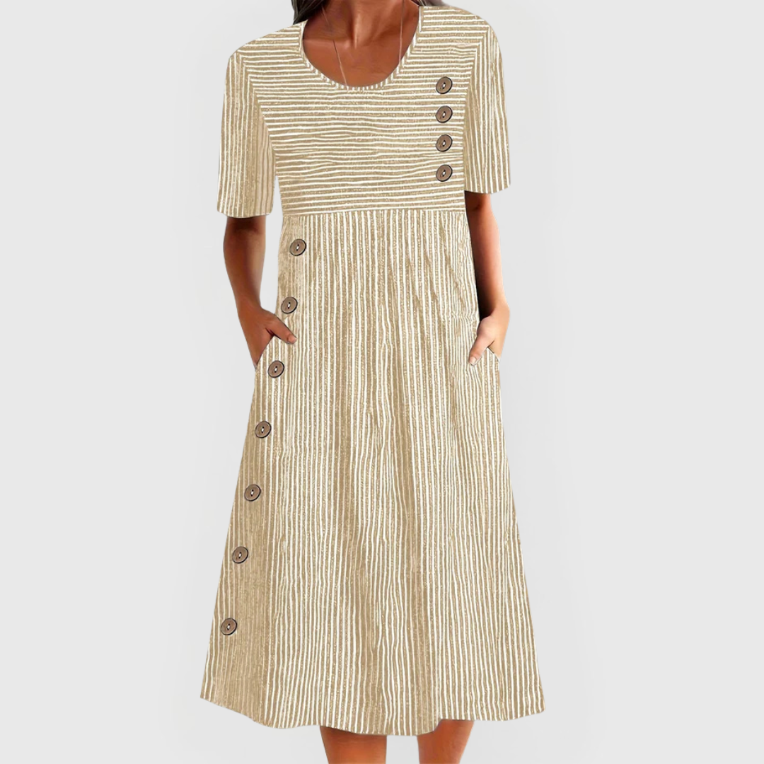 Striped Midi Dress With Three Quarter Sleeves