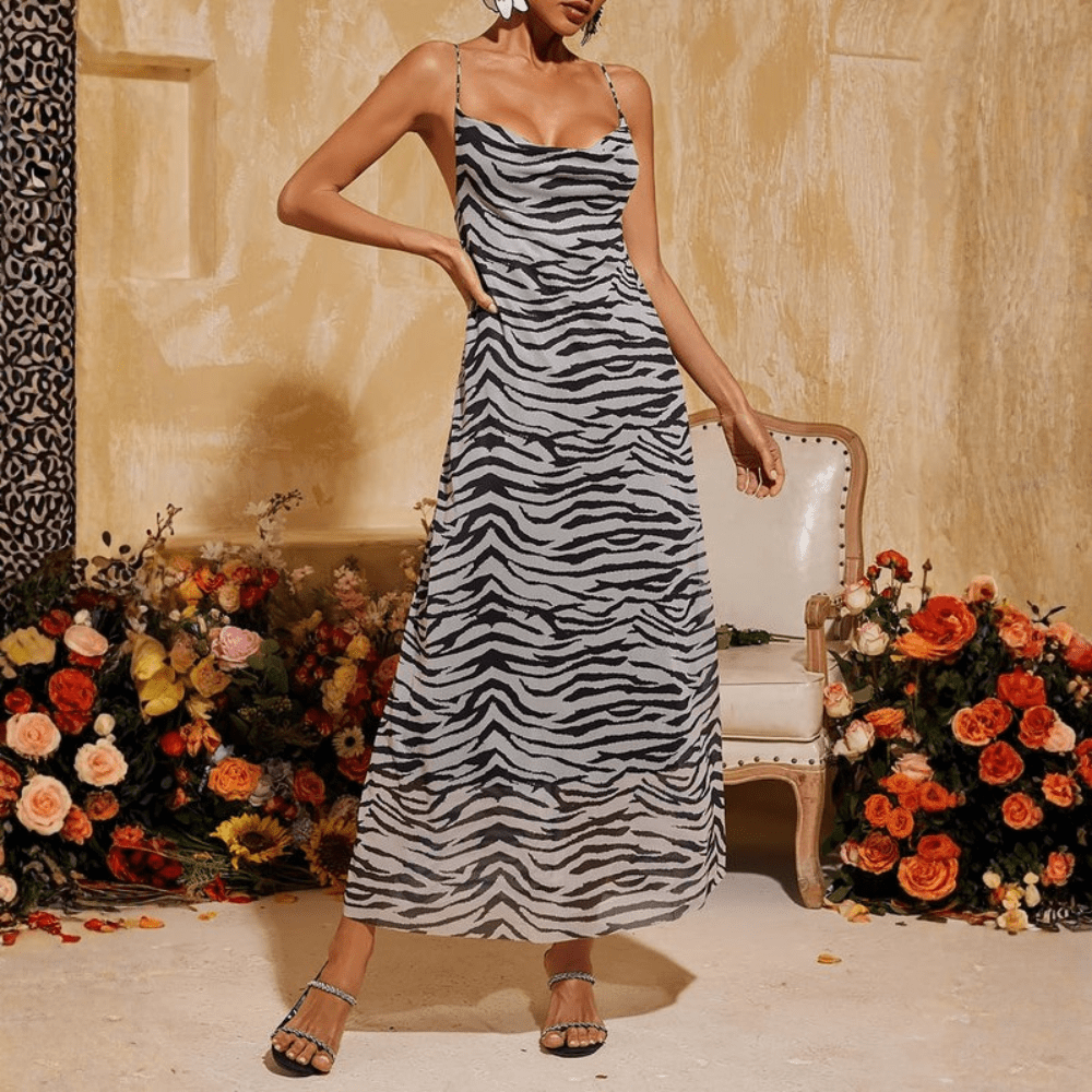 Maxikleid mit Zebramuster, quadratischem Ausschnitt und Trägern