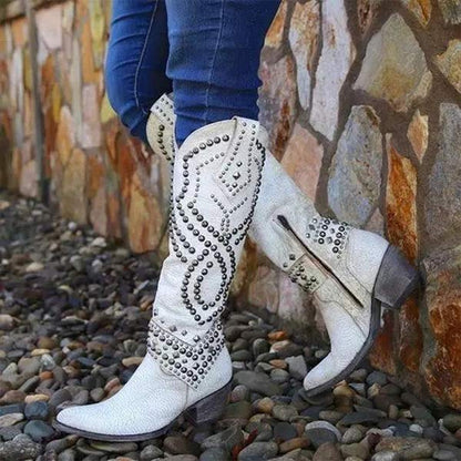 Western Knee High Block Heel Boots