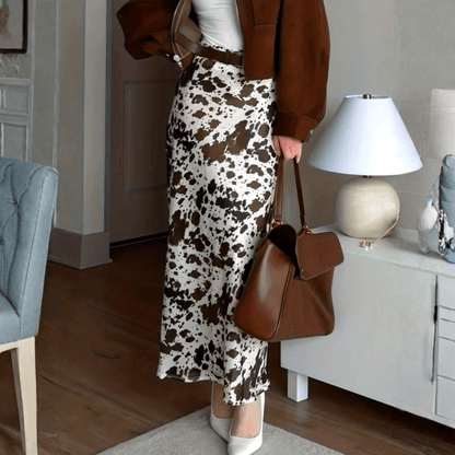 Autumnal Cow Print Midi Skirt