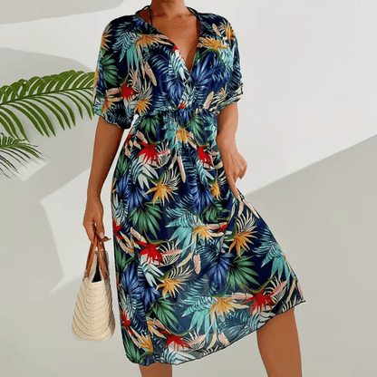 Tropical V Neck Beach Cover Up Dress