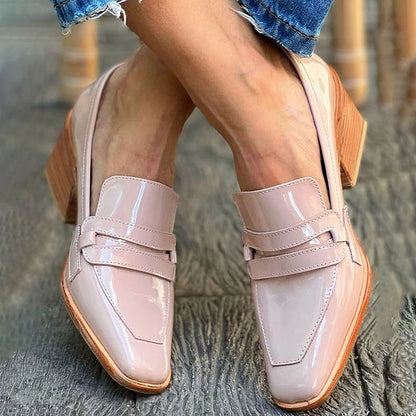 Pink Block Heel Loafers
