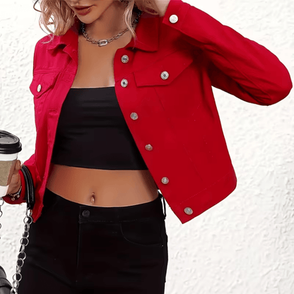Bold Red Cropped Button Down Jacket