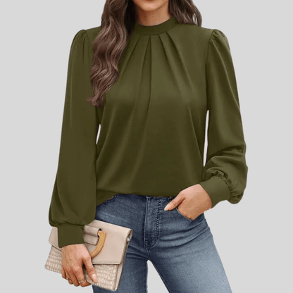 Leopard Print High Collar Ruched Long Sleeve Top