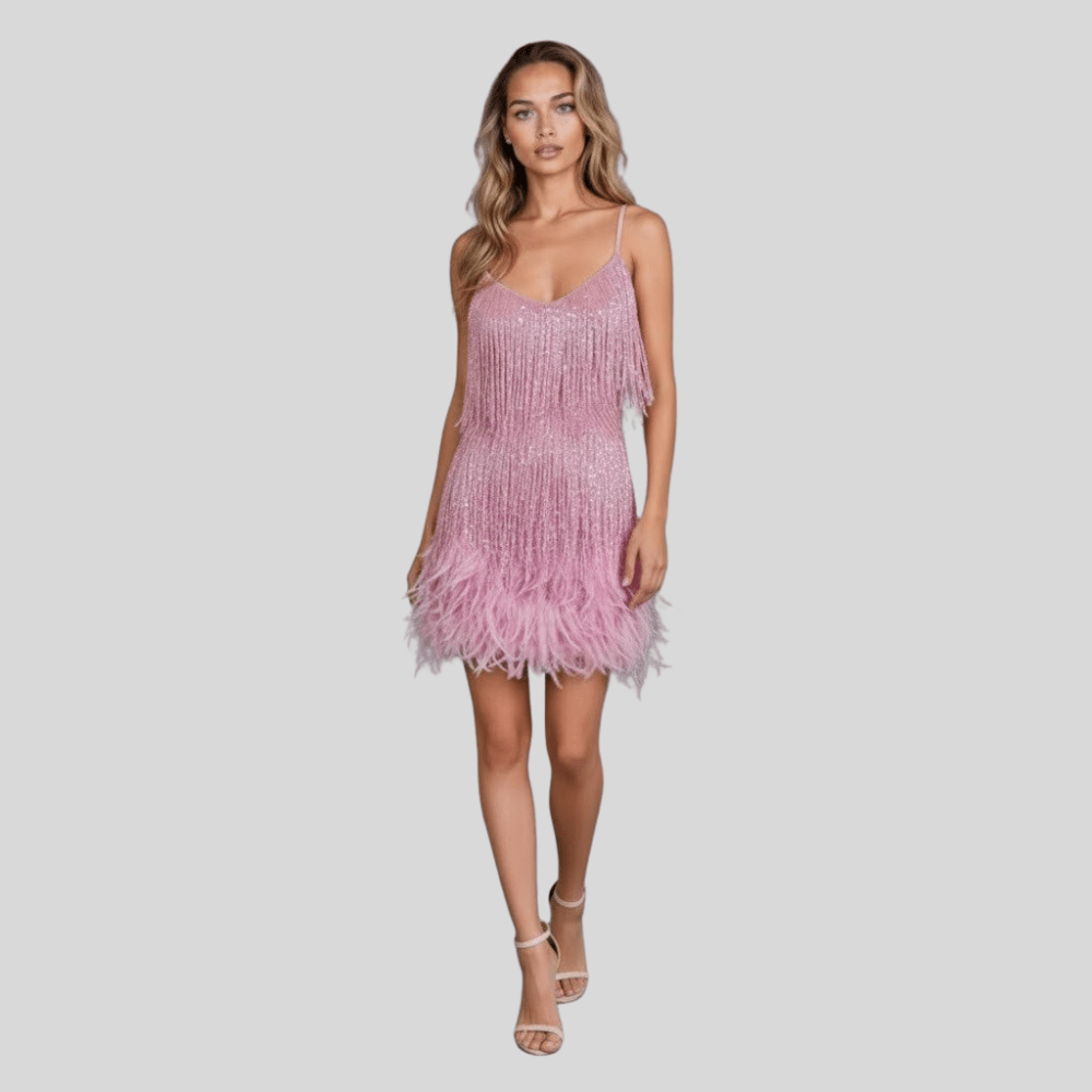 Glamorous Fringe Feather Cocktail Dress