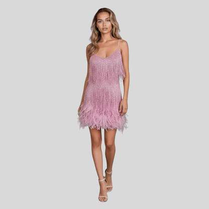 Glamorous Fringe Feather Cocktail Dress