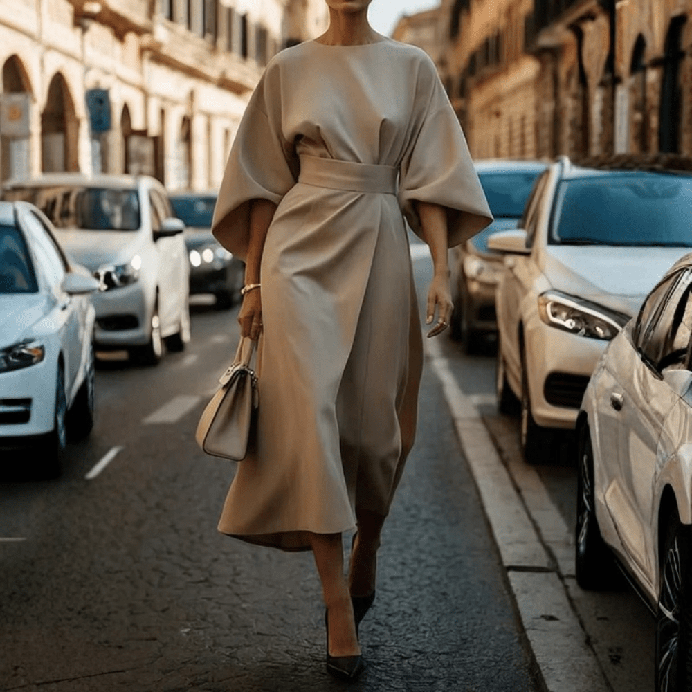 Chic Belted Lantern Sleeve Dress