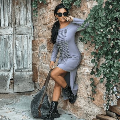 Chic Midi Dress Long Sleeve Boat Neck