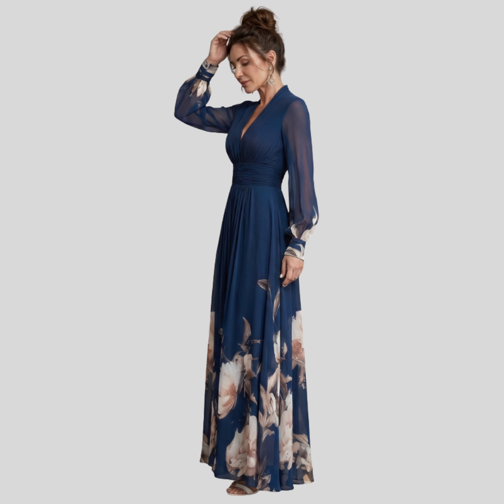 Pleated Sheer Sleeve Maxi Dress