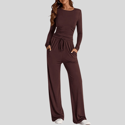 Asymmetrical Long Sleeve Wide Leg Pants Set