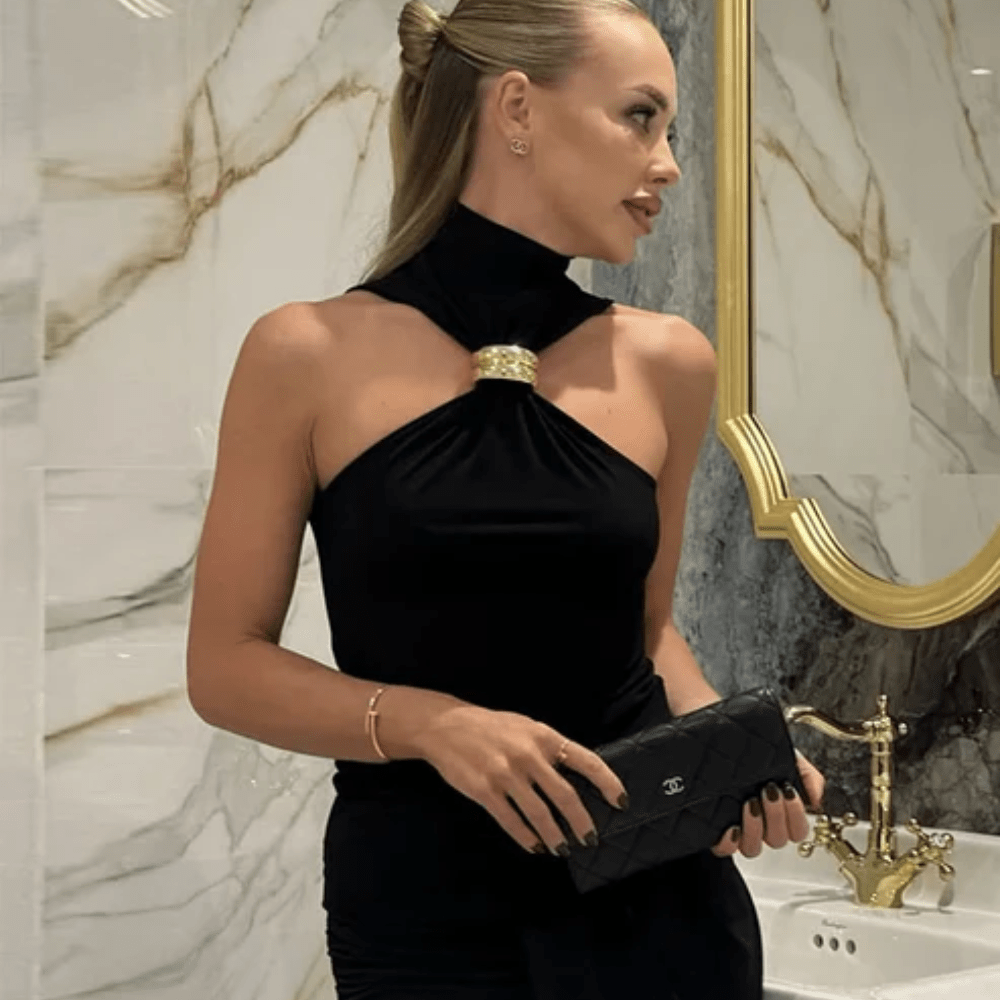 Metallic Ring Halter Top