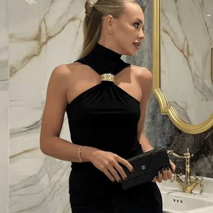 Metallic Ring Halter Top