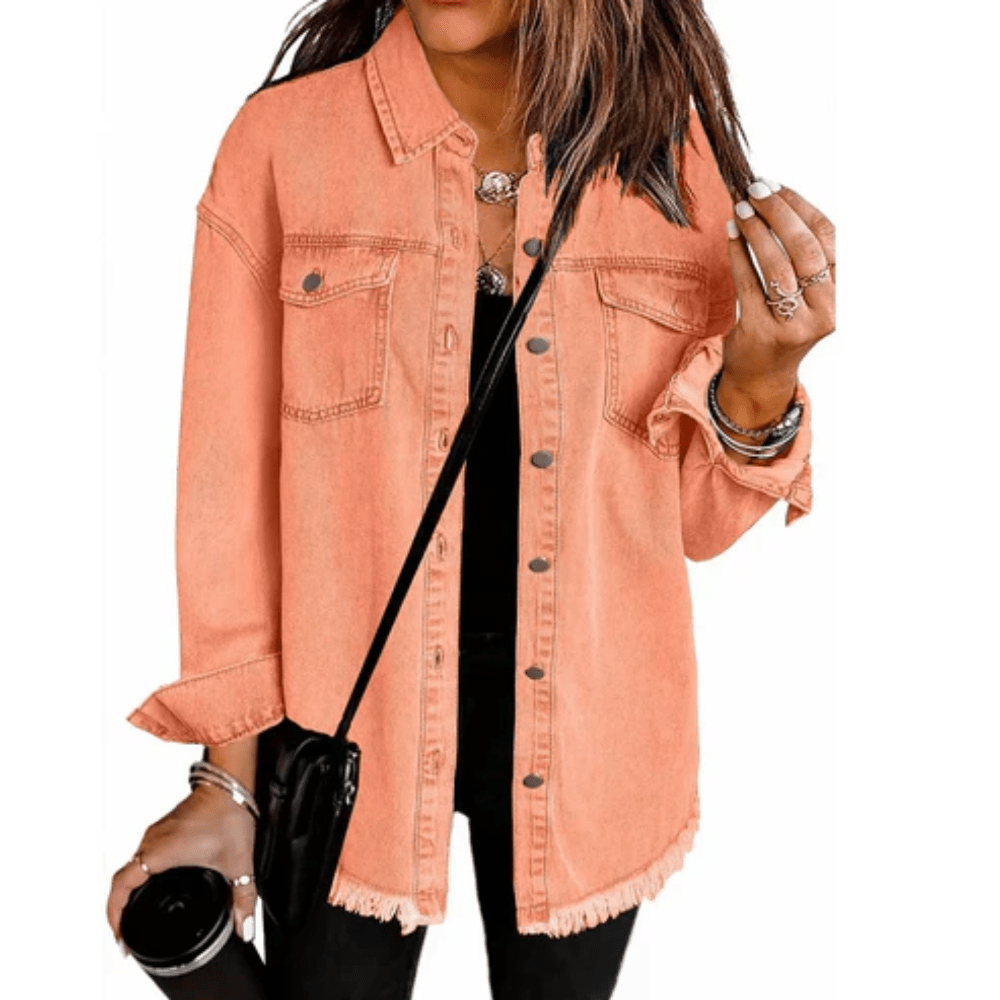 Frayed Denim Oversized Shirt Jacket