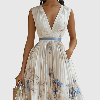 Elegant V Neck A Line Midi Dress