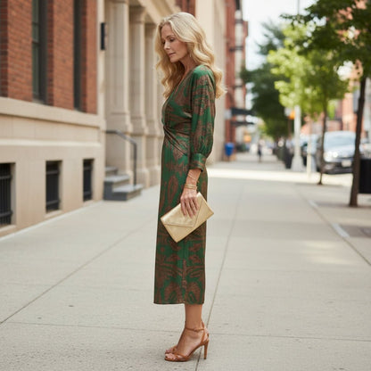 Long Sleeves Wrap Midi Dress