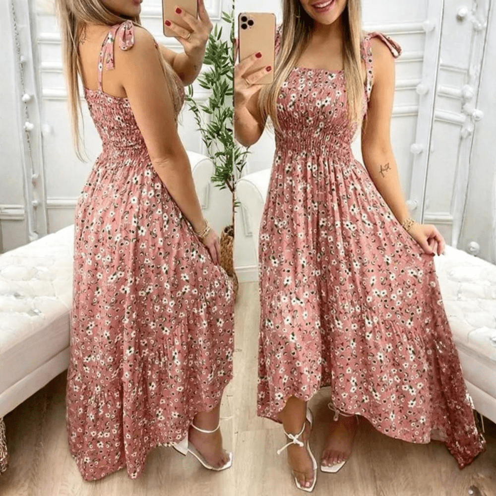 Floral Wrap Spaghetti Strap Maxi Dress
