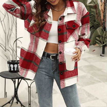 Cozy Plaid Shacket Pockets