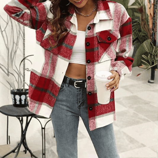 Cozy Plaid Shacket Pockets