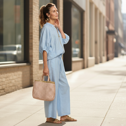 Blouson Sleeve Wide-Leg Trouser Set